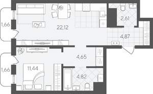 1-к квартира, вторичка, 54м2, 16/24 этаж