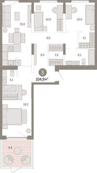 3-к квартира, вторичка, 105м2, 2/16 этаж