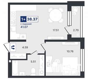 1-к квартира, вторичка, 38м2, 4/12 этаж
