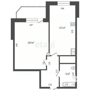 1-к квартира, сданный дом, 46м2, 17/19 этаж