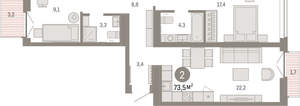 2-к квартира, вторичка, 73м2, 3/16 этаж