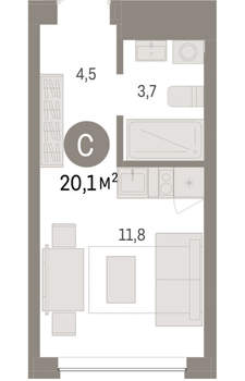 Студия квартира, вторичка, 20м2, 4/8 этаж