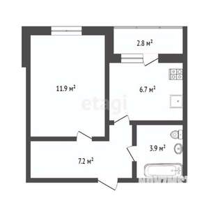 1-к квартира, вторичка, 29м2, 3/3 этаж