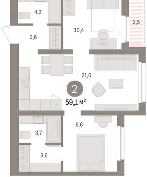2-к квартира, вторичка, 59м2, 7/16 этаж