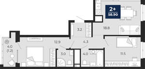 2-к квартира, вторичка, 59м2, 9/16 этаж