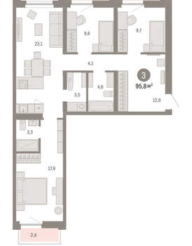 3-к квартира, вторичка, 96м2, 5/16 этаж