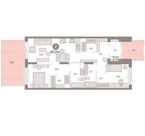 2-к квартира, вторичка, 107м2, 1/17 этаж