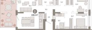 2-к квартира, вторичка, 108м2, 2/11 этаж