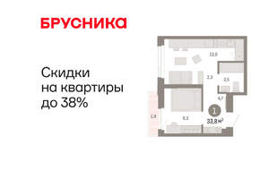 1-к квартира, вторичка, 34м2, 7/25 этаж