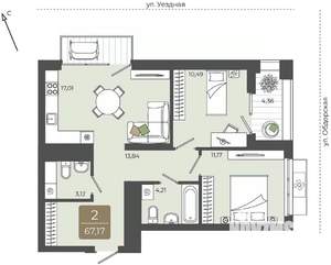 2-к квартира, вторичка, 67м2, 8/15 этаж