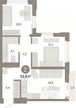 2-к квартира, вторичка, 54м2, 14/25 этаж