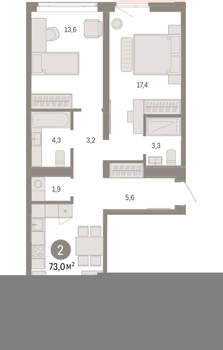 2-к квартира, вторичка, 73м2, 3/25 этаж