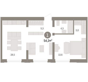 1-к квартира, вторичка, 54м2, 3/10 этаж