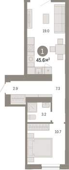 1-к квартира, вторичка, 46м2, 6/8 этаж
