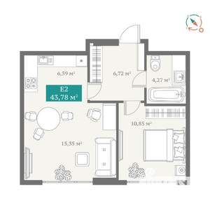 2-к квартира, строящийся дом, 44м2, 10/25 этаж