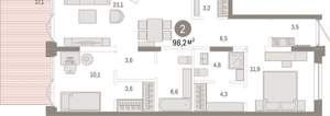 2-к квартира, вторичка, 98м2, 1/16 этаж