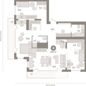 3-к квартира, вторичка, 130м2, 25/25 этаж