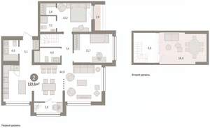 2-к квартира, вторичка, 122м2, 8/8 этаж
