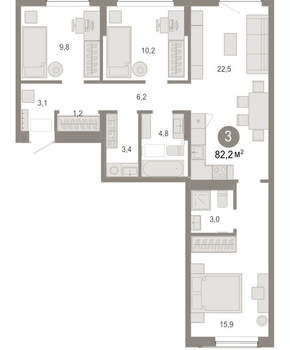 3-к квартира, вторичка, 82м2, 5/17 этаж