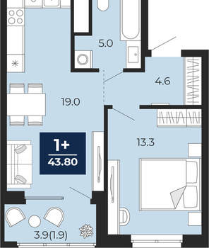 1-к квартира, сданный дом, 46м2, 6/16 этаж