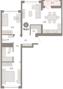 2-к квартира, вторичка, 77м2, 6/8 этаж