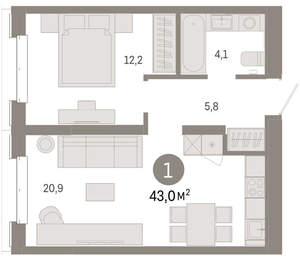1-к квартира, вторичка, 43м2, 2/11 этаж