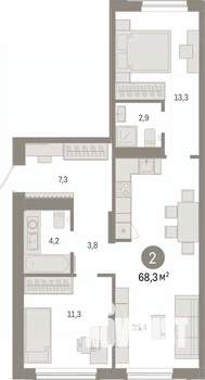2-к квартира, вторичка, 68м2, 3/7 этаж
