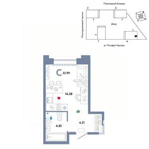 Студия квартира, вторичка, 23м2, 25/31 этаж