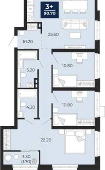 3-к квартира, вторичка, 91м2, 2/24 этаж