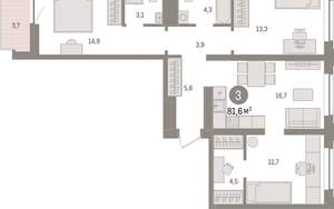 3-к квартира, вторичка, 81м2, 4/10 этаж
