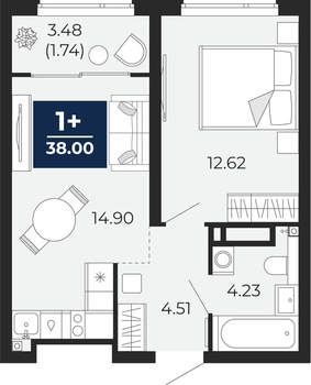 1-к квартира, вторичка, 38м2, 17/22 этаж