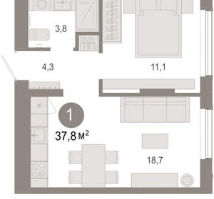 1-к квартира, вторичка, 38м2, 3/17 этаж
