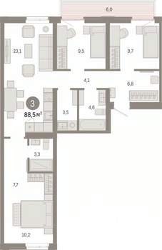 3-к квартира, вторичка, 88м2, 3/8 этаж