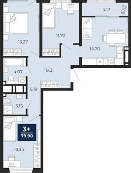 3-к квартира, вторичка, 79м2, 18/24 этаж
