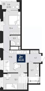 2-к квартира, вторичка, 60м2, 3/16 этаж