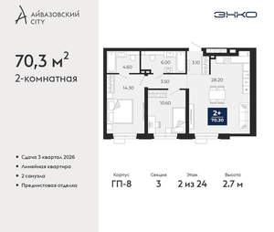 2-к квартира, вторичка, 70м2, 2/24 этаж