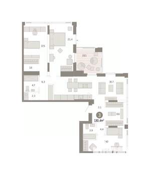 3-к квартира, вторичка, 130м2, 25/25 этаж