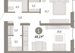 1-к квартира, вторичка, 48м2, 12/16 этаж