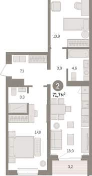 2-к квартира, вторичка, 72м2, 4/16 этаж