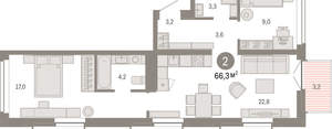 2-к квартира, вторичка, 66м2, 7/16 этаж
