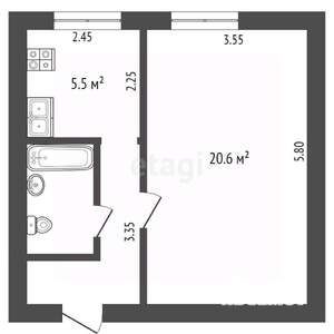 1-к квартира, вторичка, 35м2, 2/9 этаж