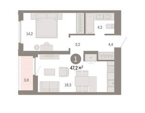 1-к квартира, вторичка, 47м2, 16/16 этаж
