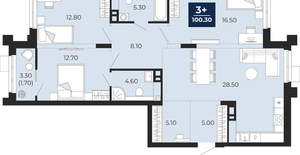 3-к квартира, вторичка, 100м2, 3/24 этаж