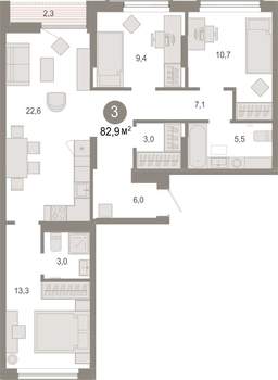 3-к квартира, вторичка, 83м2, 7/9 этаж