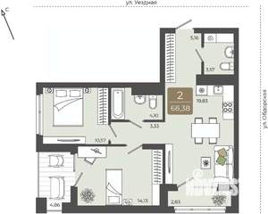 2-к квартира, вторичка, 68м2, 4/15 этаж