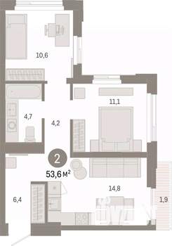 2-к квартира, вторичка, 54м2, 16/25 этаж