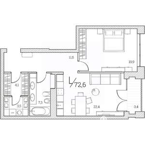 1-к квартира, сданный дом, 73м2, 5/11 этаж