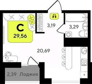 Студия квартира, вторичка, 30м2, 8/19 этаж