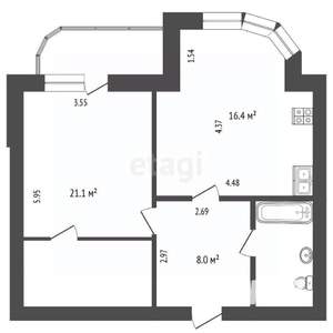 2-к квартира, вторичка, 54м2, 4/12 этаж