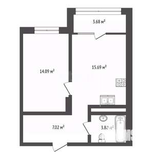 1-к квартира, вторичка, 45м2, 3/8 этаж